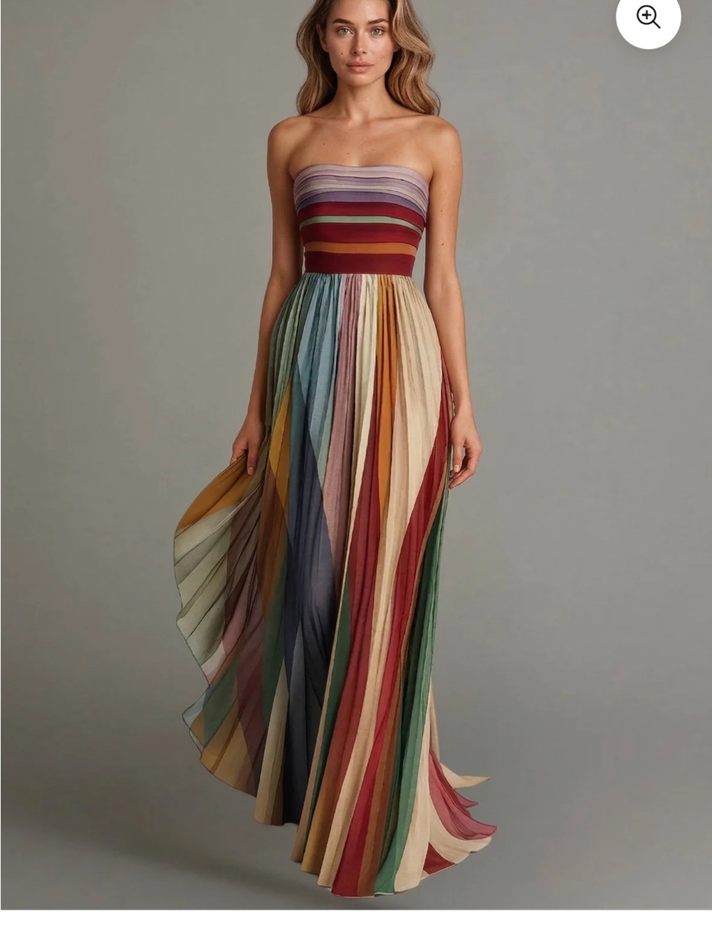 Strapless Multicolor Pleated Maxi Dress